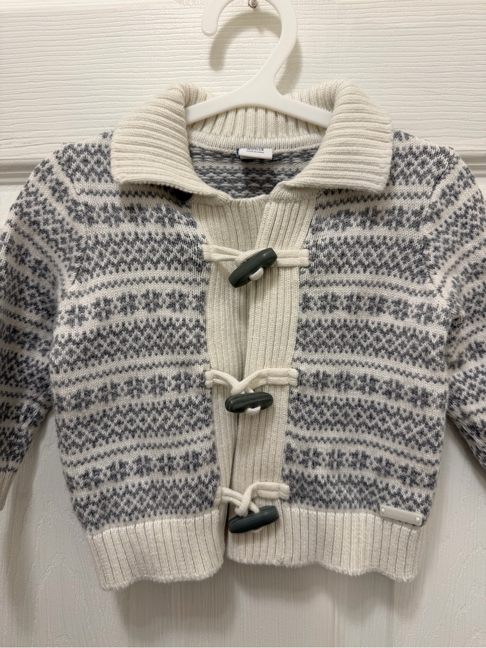 Janie and Jack Cream and Gray Fair Isle Toggle Cardigan